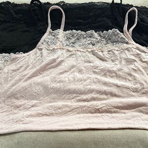 Maurices Pink and Black Lace Trim Tank Tops